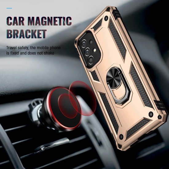 Samsung Galaxy A73 5G Hoesjes – Anti-Shock Hybride Ring Armor Backcover – Schokbestendig – Goud-Ilumina Benelux