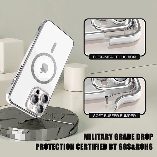 iPhone 15 Plus Hoesjes – MagSafe Compatible Backcover – Ingebouwde Camerabescherming – Zilver-Ilumina Benelux