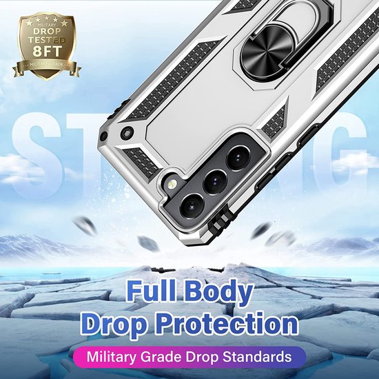 Samsung Galaxy S22 Hoesjes – Anti-Shock Hybride Ring Armor Backcover – Schokbestendig – Zilver-Ilumina Benelux