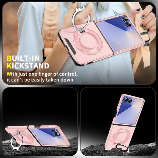 Samsung Galaxy Z Flip 7 Hoesjes – Hybrid Backcover – MagSafe Ringstandaard – Schokbestendig – Roze-Ilumina Benelux