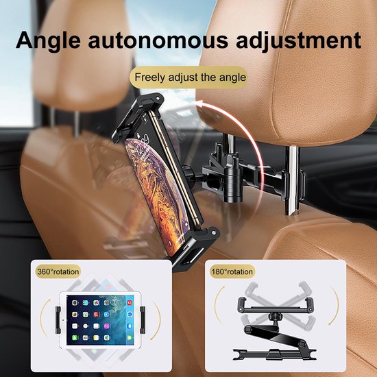 Tablethouder auto hoofdsteun – Verstelbaar – 360° draaibaar – Geschikt voor iPad/Samsung Galaxy Tab/Nintendo Switch – Zwart-Tablethouder-Ilumina Benelux