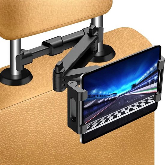 Tablethouder auto – Hoofdsteun montage – Verstelbare arm – Universeel voor iPad & telefoon – Zwart-Ilumina Benelux