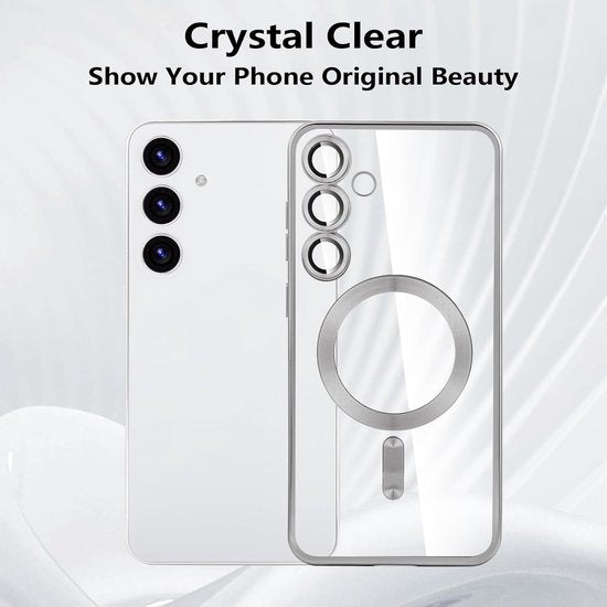 Samsung Galaxy S24 Hoesjes – Magnetische Clear Siliconen Backcover – Camera Lens Protector – Zilver-Ilumina Benelux
