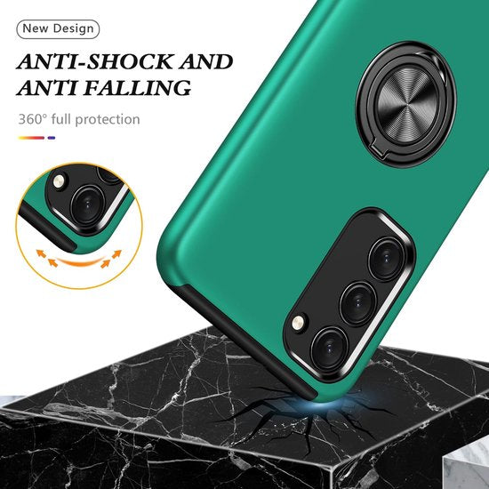 Samsung Galaxy S22 Plus Hoesjes – Harde Backcover met Vingerring – Anti-drop – Groen-Ilumina Benelux
