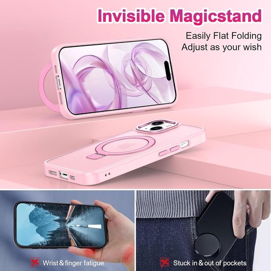 iPhone 16E Hoesjes – MagSafe Backcover met Standaard – Schokbestendig – Roze-Ilumina Benelux