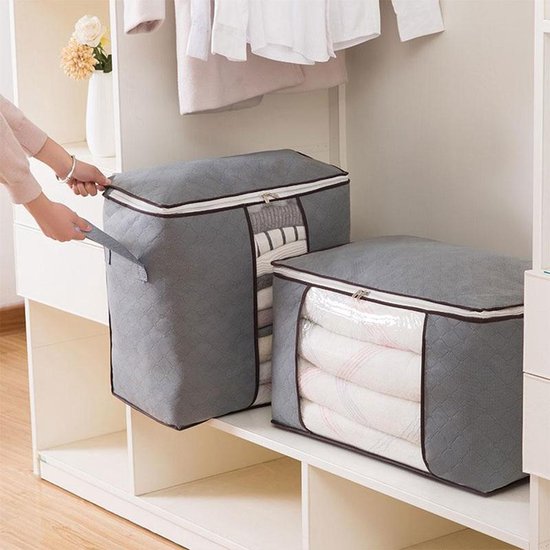 Opbergtas kleding – Set van 4 – Dekbed opbergzak – Ruimtebesparend – Voor beddengoed, handdoeken en seizoenskleding – Grijs-Opbergtas kleding-Ilumina Benelux