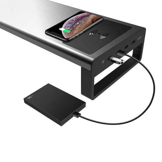 Monitorstandaard – Schermverhoger – Draadloze Oplader – USB 3.0 HUB – Zwart-Monitorstandaard-Ilumina Benelux