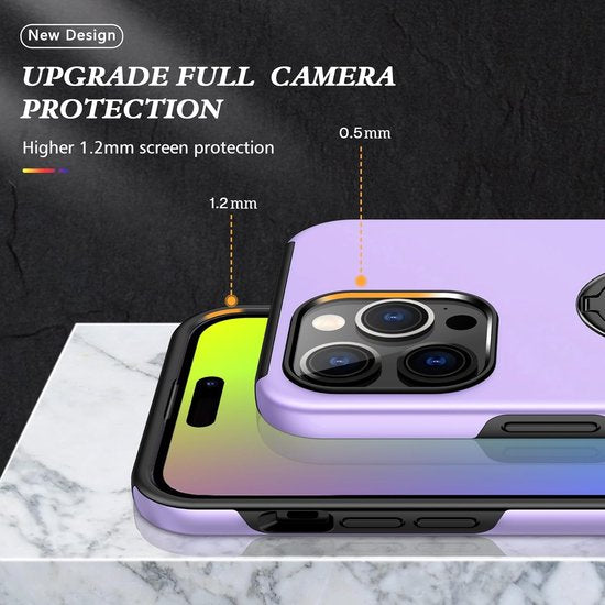 iPhone 15 Pro Hoesjes – Backcover met Vingerring – Magneet – Anti-drop – Paars-Ilumina Benelux