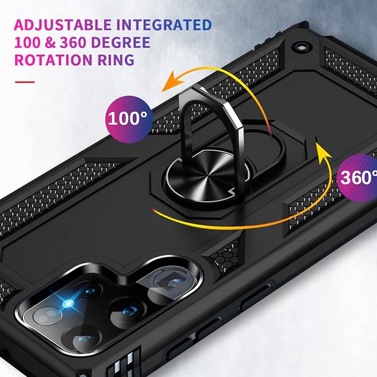 Samsung Galaxy S22 Ultra Hoesjes – Ring Armor Backcover – 360° Draaibare Standaard – Magneet – Zwart-Ilumina Benelux
