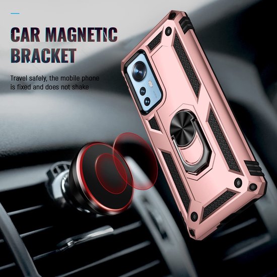 Xiaomi 12 / 12X Hoesjes – Ring Armor Backcover – 360° Draaibare Standaard – Magneet – Roségoud-Ilumina Benelux