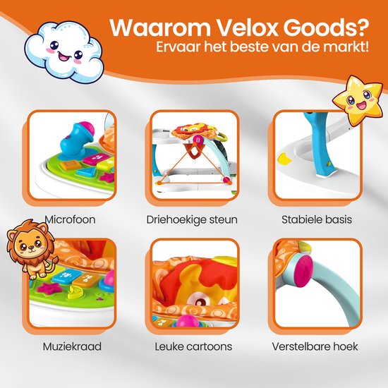 Baby loopstoel – Velox Goods VL-511 – Verstelbare hoogte – Met wielen & speelgedeelte – Veilig kleurrijk design – 6-36 maanden-Looptrainer-Ilumina Benelux