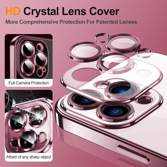 iPhone 15 Pro Hoesjes – Magnetisch Clear Siliconen Backcover – Camera Lens Protector – MagSafe – Roségoud-Ilumina Benelux