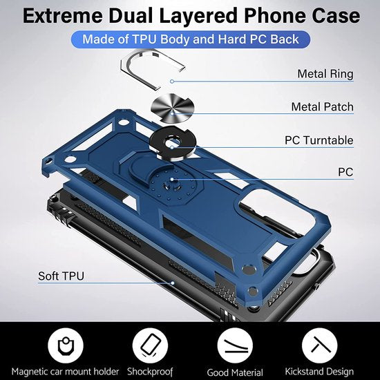 Samsung Galaxy S20 Plus Hoesjes – Anti-Shock Hybride Ring Armor Backcover – Schokbestendig – Blauw-Ilumina Benelux