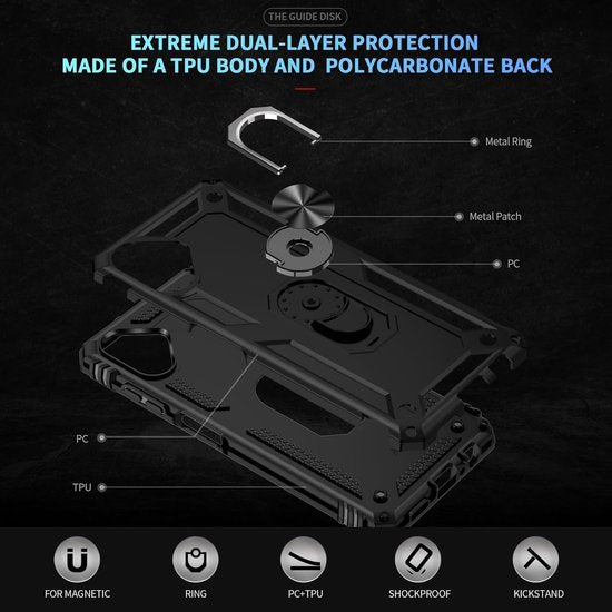 Samsung Galaxy A06 Hoesjes – Anti-Shock Hybride Ring Armor Backcover – Schokbestendig – Zwart-Ilumina Benelux
