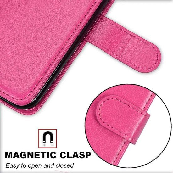 Samsung Galaxy A22 4G Hoesjes – Portemonnee Bookcase – Magneetsluiting – 3x Gehard Glas Screenprotector – Roze