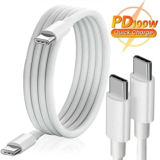 USB-C kabel – Geschikt voor iPhone 15/16 en Samsung – 100W snelladen – 2 Meter Oplaadkabel – Wit-USB-Kabels-Ilumina Benelux