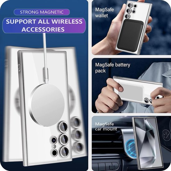 Samsung Galaxy S24 Ultra Hoesjes – Magnetische Clear Siliconen Backcover – Camera Lens Protector – Zilver-Ilumina Benelux