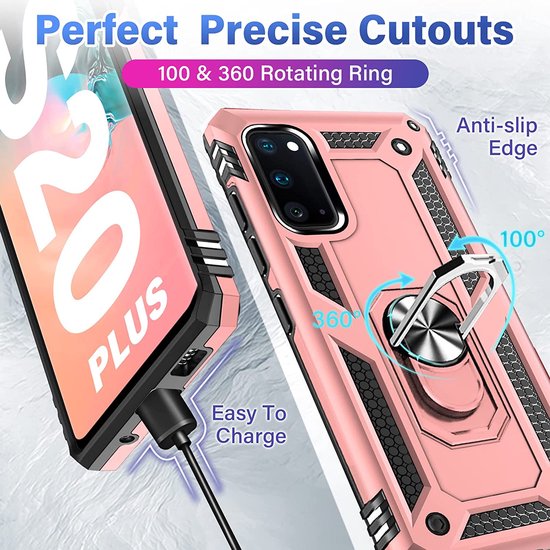 Samsung Galaxy S20 Plus Hoesjes – Ring Armor Backcover – 360° Draaibare Standaard – Magneet – Roségoud-Ilumina Benelux
