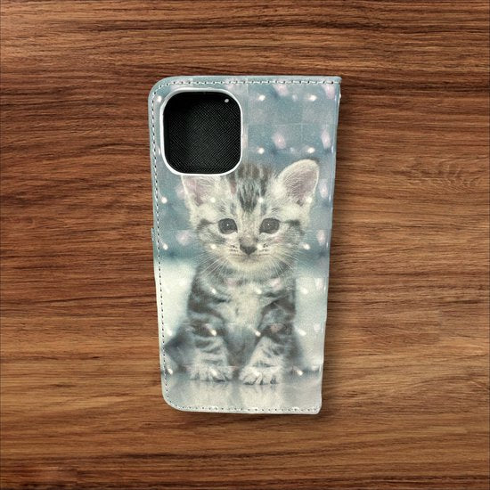 iPhone 14 Plus Hoesjes – Portemonnee Book Case – Pasjeshouder – Kat Print-Ilumina Benelux