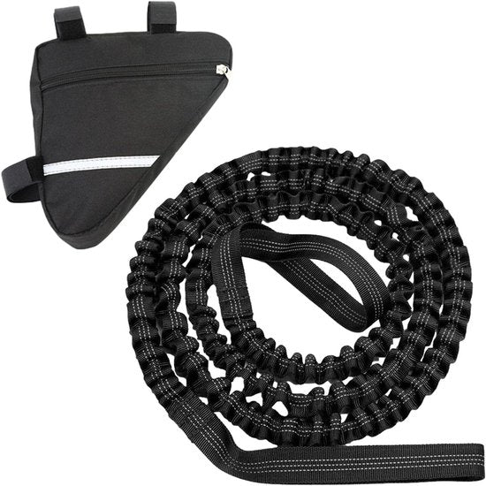 Fietssleepkabel kinderen – Elastisch bungee trektouw met stuurtas – Sterke sleepkabel MTB & stadsfiets – Universeel – Zwart-Ilumina Benelux