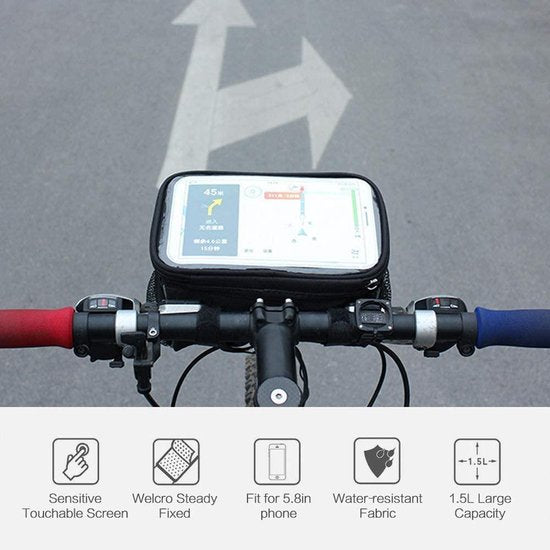 Telefoonhouder fiets – Stuurtas afneembaar – Grote fietstas – Waterdicht – Zwart-Ilumina Benelux