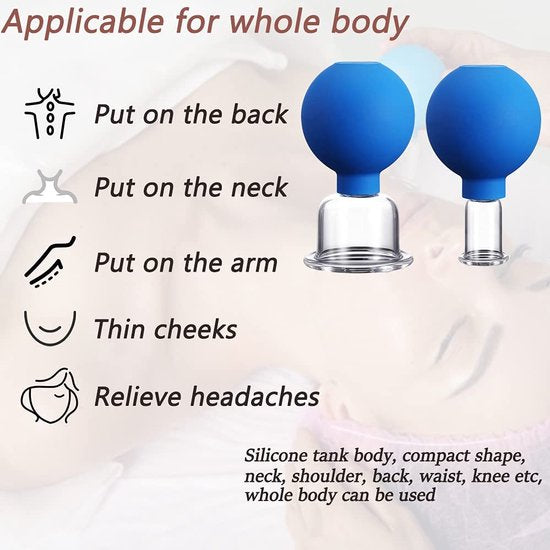 Facial cupping set – Siliconen vacuüm massage cups – Anti-cellulite – Lymfedrainage therapie – Transparant-Ilumina Benelux