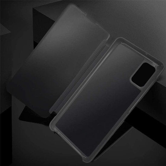 Samsung Galaxy A41 Hoesjes – Clear View Flip Cover – Spiegelvenster – Magneetsluiting – Zwart