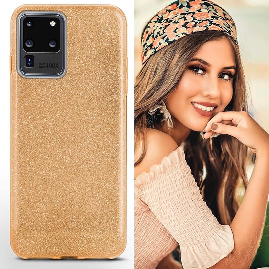 Samsung Galaxy S20 Ultra Hoesjes – Siliconen TPU Backcover – Glitter BlingBling Cover – Goud-Ilumina Benelux