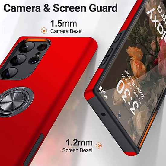 Samsung Galaxy S24 Ultra Hoesjes – Backcover met Vingerring – Grip & Standaard – Rood-Ilumina Benelux