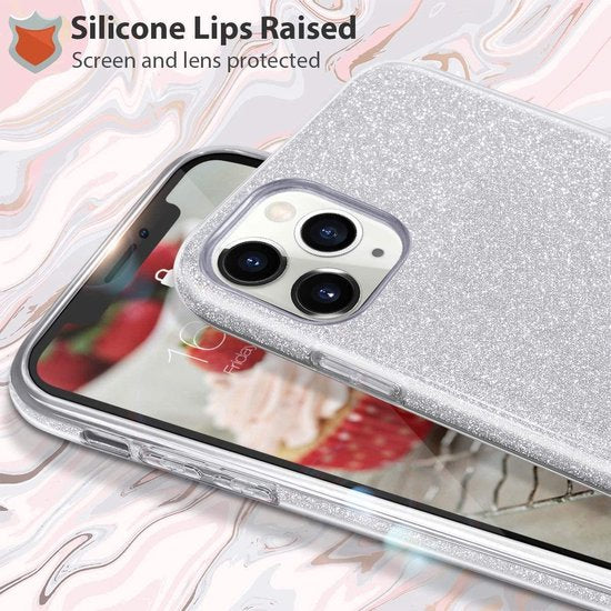 iPhone 12 Hoesjes – Siliconen TPU Backcover – Glitter BlingBling Cover – Zilver-Ilumina Benelux