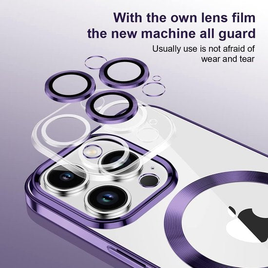 iPhone 15 Pro Hoesjes – Magnetische Clear Siliconen Backcover – Camera Lens Protector – MagSafe – Paars-Ilumina Benelux
