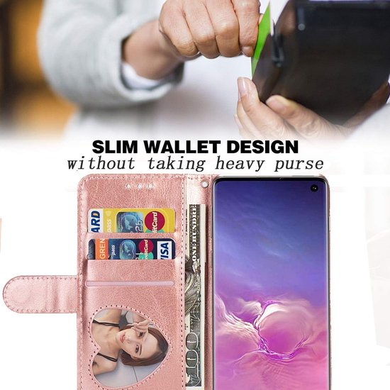 Samsung Galaxy S10E Hoesjes – Glitter Portemonnee Hoes – Rits & Koord – Pasjeshouder – Roségoud-Ilumina Benelux