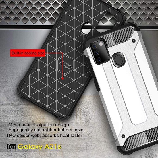 Samsung Galaxy A21S Hoesjes – Armor Hybrid Backcover – Schokbestendig – Zwart-Ilumina Benelux