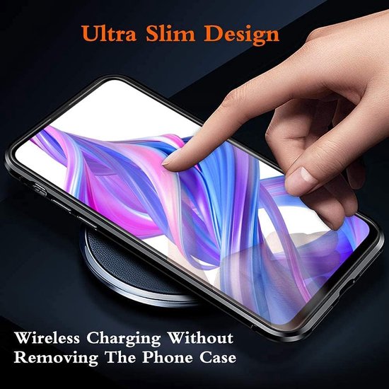 Samsung Galaxy A22 4G Hoesjes – Magnetische 360° Bescherming – Metalen Frame – Gehard Glas Achterkant + Screenprotector – Zwart-Ilumina Benelux
