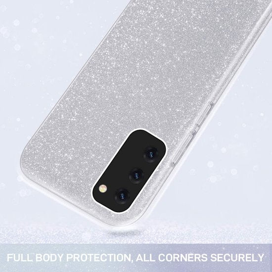 Samsung Galaxy A02s Hoesjes – Siliconen TPU Backcover – Glitter BlingBling Cover – Zilver-Ilumina Benelux