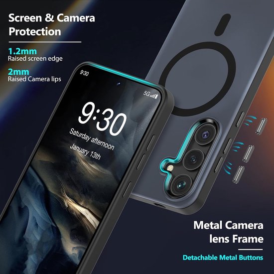 Matte magnetische hoes Geschikt voor: Samsung Galaxy S25 - Compatibel met MagSafe - + 2x Screenprotector - Matte achterkant - Zwart