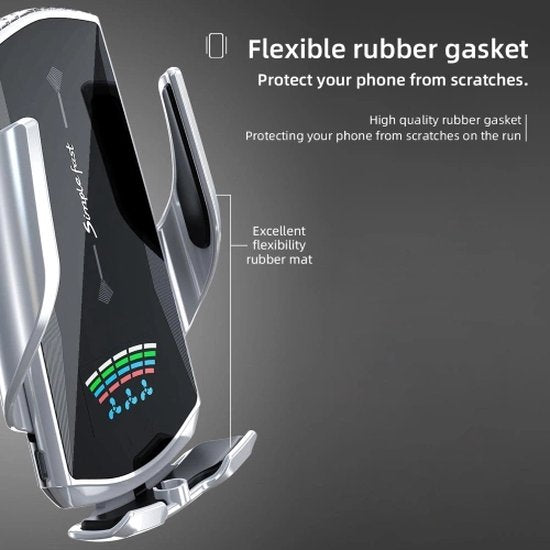 Telefoonhouder auto – Draadloze autolader ventilatierooster – Snelladen – Geschikt voor iPhone & Samsung 4,5-6,5 inch – Zilver-Telefoonhouders-Ilumina Benelux