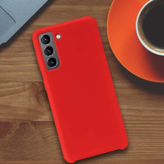Liquid Silicone hoesje Geschikt voor: Samsung Galaxy S21 Plus Soft Touch Flexible - Rood + 1x Screenprotector