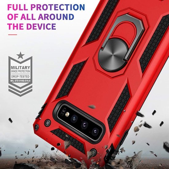 Samsung Galaxy S10 Hoesjes – Anti-Shock Hybride Ring Armor Backcover – Schokbestendig – Roségoud-Ilumina Benelux