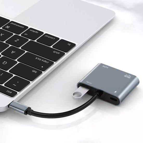 USB-C naar HDMI VGA Adapter – 4-in-1 met USB 3.0 & USB-C oplaadpoort – 4K – Geschikt voor laptop tablet MacBook – Zwart-Ilumina Benelux