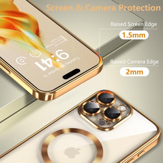 iPhone 15 Plus Hoesjes – Magsafe Compatible Backcover – Ingebouwde Camerabescherming – Goud-Ilumina Benelux