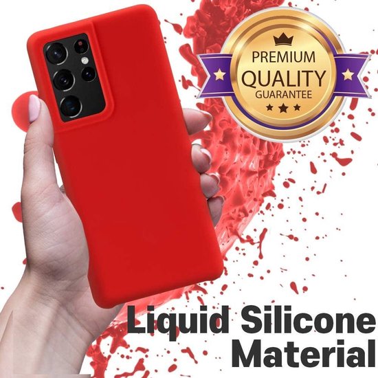 Samsung Galaxy S21 Ultra Hoesjes – Liquid Siliconen Backcover – Soft Touch Flexibel – Inclusief Screenprotector – Rood-Ilumina Benelux