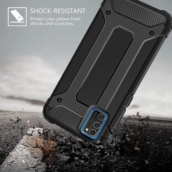 Samsung Galaxy A41 Hoesjes – Heavy Duty Backcover – Schokbestendig – Incl. Gehard Glas Screenprotector – Zwart-Ilumina Benelux