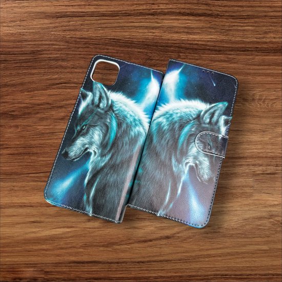 Samsung Galaxy A04 Hoesjes – Portemonnee Book Case – Pasjeshouder – Magneetsluiting – Wolf Print-Ilumina Benelux
