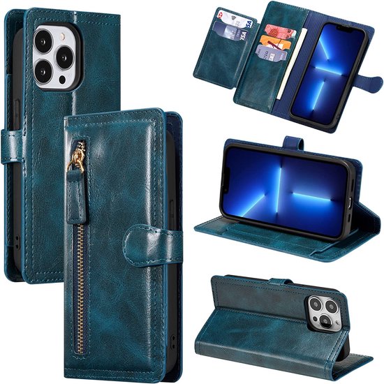 iPhone 16 Pro Max Hoesjes – Vintage Portemonnee Hoes – Pasjeshouder – Magneetsluiting – Blauw-Ilumina Benelux