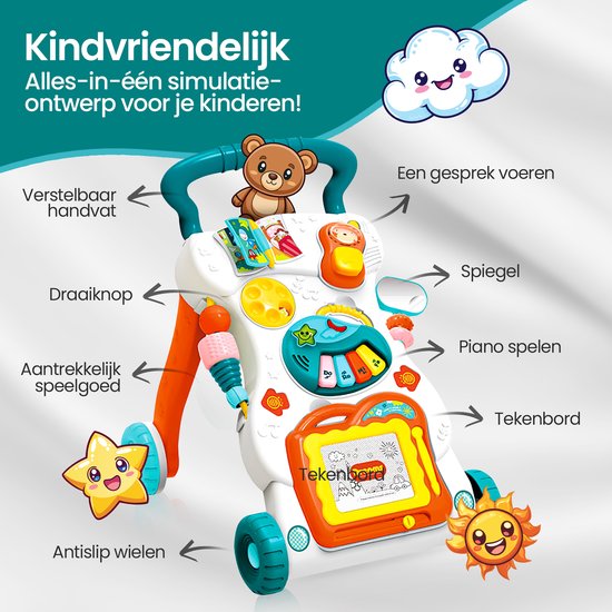 Velox Goods VL-510 Baby Loopwagen – Educatieve Wiplooptrainer – Vanaf 9 Maanden – Met Speelbord – Multicolor-Looptrainer-Ilumina Benelux