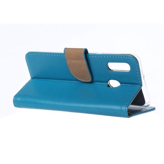 hoesje Geschikt voor: Samsung Galaxy A20E Portemonnee Turquoise met 2x Glas Screenprotector