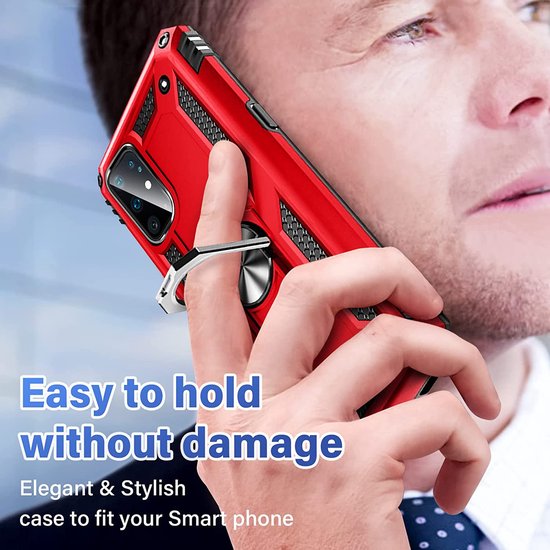 Samsung Galaxy S20 Plus Hoesjes – Ring Armor Backcover – 360° Draaibare Standaard – Magneet – Rood-Ilumina Benelux