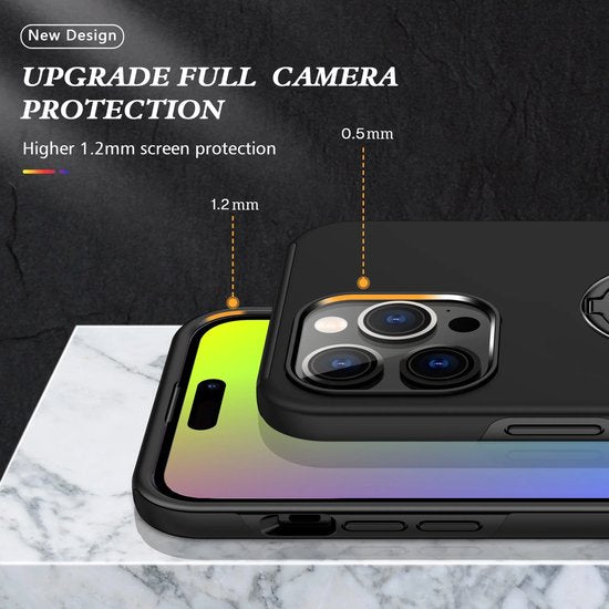 iPhone 16 Pro Max Hoesjes – Backcover met Vingerring – Magneet – Zwart-Ilumina Benelux