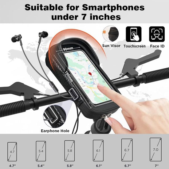 Telefoonhouder fiets – Waterdichte stuurtas met touchscreen – 360° draaibaar – Regenhoes & opbergruimte – Tot 7 inch – Zwart-Ilumina Benelux